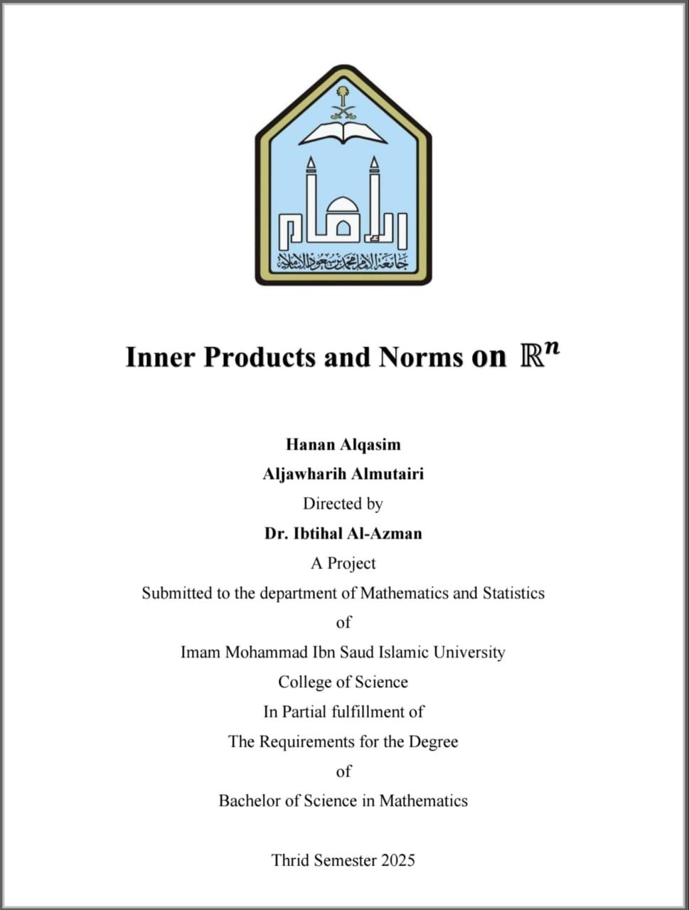 مشروع تخرج تخصص رياضيات بعنوان ( Inner Products and Norms on Rn )