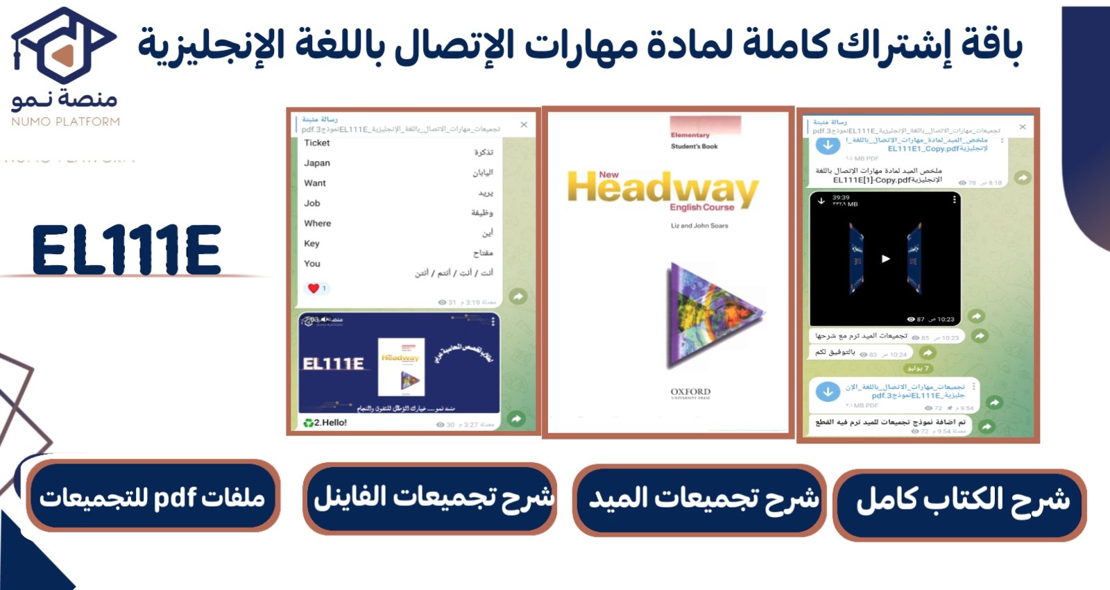 باقة إشتراك كاملة لمادة مهارات الاتصال باللغة الإنجليزية 1 (EL111E)